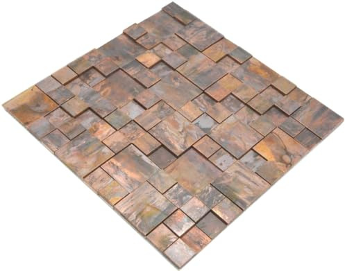 Mosaik Fliese Kupfer kupfer Kombination 3D braun für WAND THEKENVERKLEIDUNG, Mattengröße: 291x291 = 0,08 qm, Steingröße: 23x23+48x48x6/8/10 mm - 1 Matte