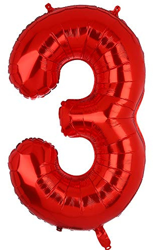 100 CM Groß Rot Zahl 3 Folienballon Luftballon Folien Mylar Riese Helium Luftballons Geburtstag Party Deko Lieferungen