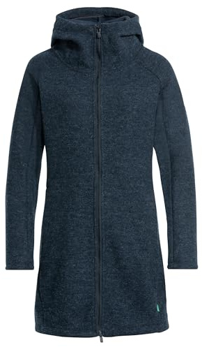 VAUDE Damen Mantel Tinshan Coat III, moderner Wollmix-Mantel mit weichem Fleece-Innenfutter, dark sea, 44