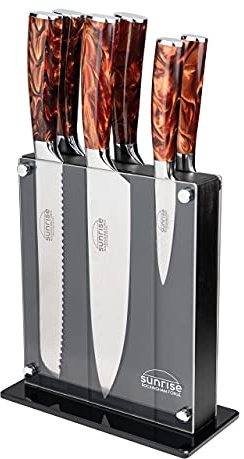 Rockingham Forge Sunrise Collection Amber bernsteinfarben 7-Stück Messerblock mit hochwertiger Klinge aus X40Cr13 Edelstahl und Griff aus Harz, Braun, 6 Messer & 1 Messerblock