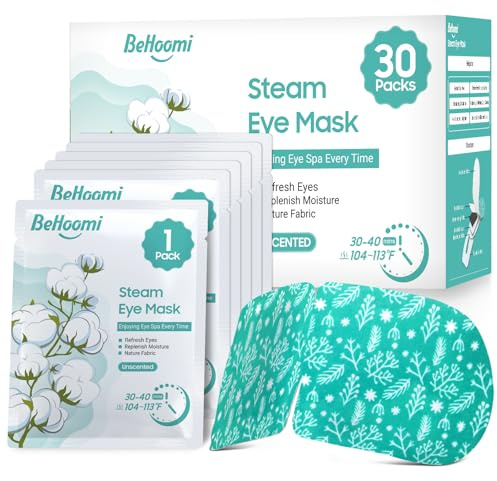 BeHoomi 30Packs Steam Eye Mask, Heated Eye Mask Warm Compress for Eyes, Self Heating Warm Eye Masks Disposable Steam Mask for Home Sleep, Spa, Travel Essentials & Relaxation Gifts (Unscented)