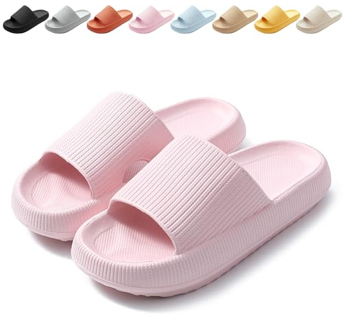 Calish Ciabatte Uomo Donna Casa Aperte Pantofole Comode Slide Ciabatte Nuvole Ultra Morbide Pantofola Sandalo Estive Ciabatte da Mare Spiaggia Piscina Unisex, Rosa, 36-37 EU
