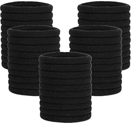 Pimoys 100 Pcs Elastic Hair Ties, Thick Seamless Hair Bands No Damage Soft Ponytail Holders Hair Accessories for Girls Women, Black