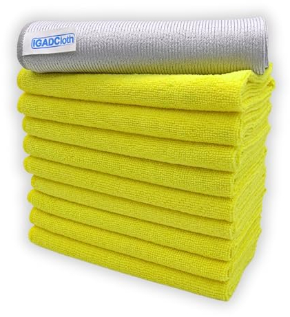10 +1 free glass cloth, 40x40cm IGADCloth, Yellow Microfibre Cleaning Cloths, Durable Cleaning Cloths for a Pristine Clean, Ideal Microfiber Cloth for all Surfaces
