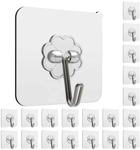 Adhesive Hooks, 24 Pack Heavy Duty Sticky Hooks, Transparent Removable Adhesive Hooks for Hanging, Wall Hooks Can be Used for Kitchen Bathroom Shower Outdoor Home Improvement, Waterproof and Rustproof