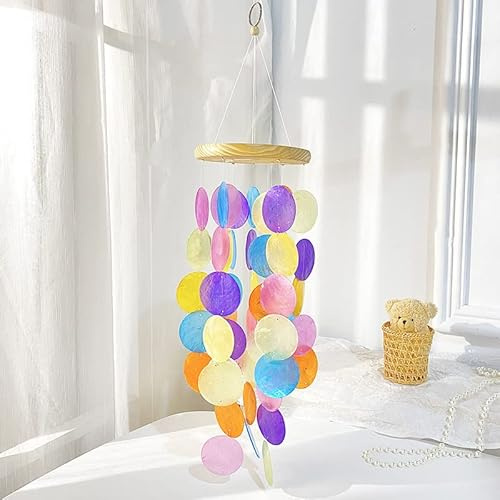 SYSUII Windspiel, Boho Deko Muschel Traumfänger Perlmutt Windspiele Garten Deko 60 * 40 * 13cm Capiz Muschel Kette Girlande hänge Deko für Fenster oder deko Wohnzimmer Garten Dekoration-Bunt