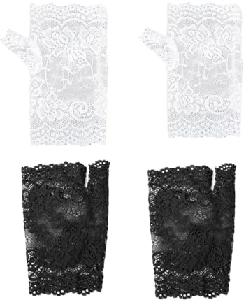 LiJuanWang Guanti in pizzo,2 paia Guanti senza Dita in Pizzo,Guanti in Pizzo Mezze Dita da Sposa,Guanti Corti Senza Dita Floreali,Guanti Da Sera Da Donna per accessori da donna per l'opera nuziale