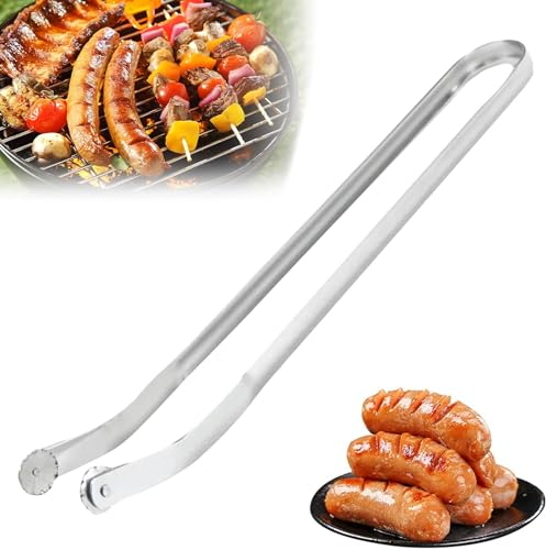 BBQ Würstchen Wendezange Zum Kochen, 38CM Grillzange Drehbar, Wendezange Edelstahl Drehbar, Lange Küchenzange Grillzange for Cooking, BBQ Sausage Turning Tongs