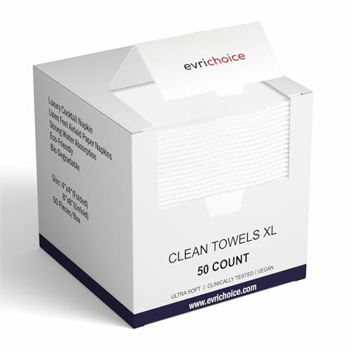 Evrichoice - Disposable Face Towels XL | Lint-Free Face Cloths for Sensitive Skin & Makeup Remover Wipes | Biodegradable Skin Towels & Facial Cleansing Dry Wipes | 50 Count