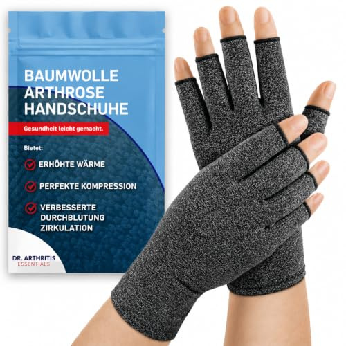 Dr. Arthritis Guanti per Artrosi alle Mani – Guanti senza Dita a Compressione per Tunnel Carpale e Sindrome di Raynauds – (1 Paio, Grigio, Taglia L)