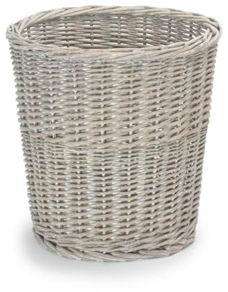 Red Hamper Wicker Grey Wash Round Waste Bin, One Size