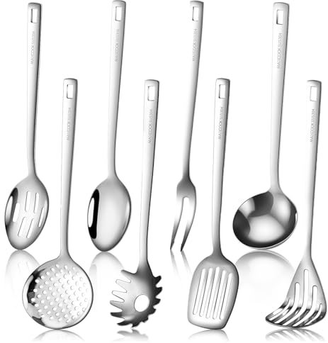 MAXCOOK Set di 8 utensili da cucina, in acciaio inox 18/8, set di utensili da cucina, cucchiaio in schiuma durevole, mestolo per cucina (lavabile in lavastoviglie)