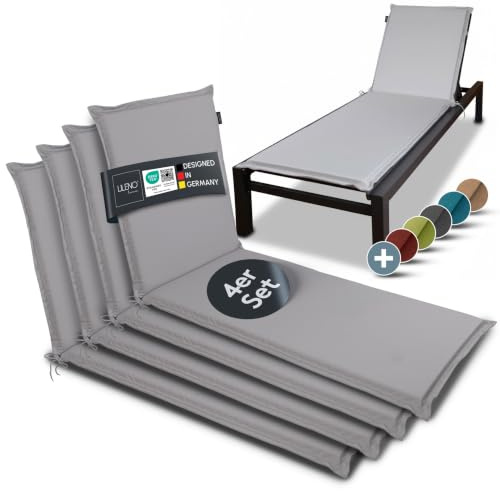 LILENO HOME Sonnenliege Auflage als [4er Set - Rollliege] in Grau | Gartenliegen Auflage perfekt für Strandliege - Polster Auflage für Gartenliege (188x60x5cm) MIA