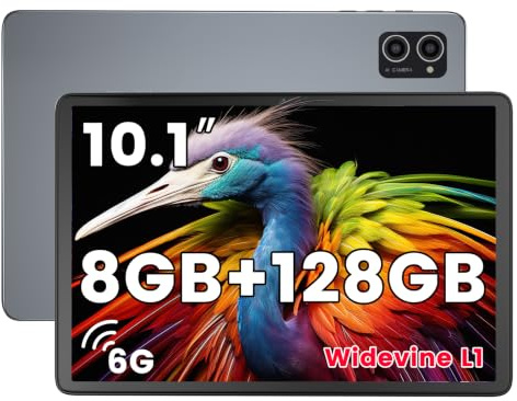 Azeyou Android 14 Tablette 10,1, Processeur Octa-Core A523, 8Go+128Go+1To Extension, Batterie 6000mAh, Écran Tactile IPS 1280x800, WiFi 6, Double Caméra, Déverrouillage Facial, Widevine L1, GMS