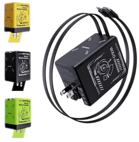 W&O 2 in 1 Gan (Type C/L), W&o 2 in 1 Gan 120w Fast Charger, All in One Foldable Plug with Type-C Cables, Retractable Phone Charger Wall Plug, Fast Charging Power Adapter for Smartphone (Black)