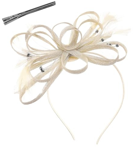 Beige Fascinators for Weddings Ladies Retro Elegant Flower Hair Nude Fascinator Women Headband Champagne Fascinator Clip for Wedding Guests Accessories Evening Party Prom Cocktail