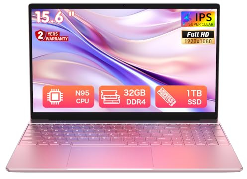 Auusda T152A Rose Gold 15.6″ FHD IPS Laptop, Next‑Gen N‑Series 4‑Core 3.4GHz, 32GB DDR4, 1TB NVMe SSD, Fingerprint & Backlit Keyboard, 8000mAh Battery