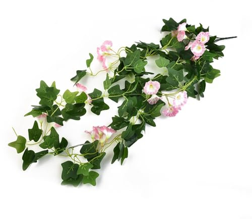 HEIBTENY 100 cm Artificial Hanging Silk Flowers Vine Plants Garden Decor, Indoor Outdoor Winter Jasmine Morning Glory Wall Decoration Wedding Lifelike Floral Arrangement(Morning glory Red)