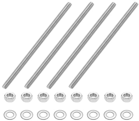 QUARKZMAN 4 Stück Gewindestangen M8 x 190mm, Edelstahl Stockschrauben, Gewindestifte mit 8pcs Sechskantmutter und 8pcs Unterlegscheiben, Vollgewindestange für Möbeln, Maschinen
