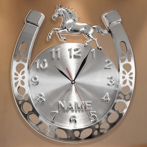 SosnSusn Orologio da parete personalizzato a forma di ferro di cavallo con nome Orologio a ferro di cavallo, decorazione da parete in acrilico 2D per casa ufficio Regali di compleanno per uomini