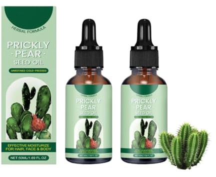 Prickly Pear Seed Oil, Organic Cold Pressed Cactus Pear Oil, Nourishing Moisturizing Face Oil for Dry Skin, Natural Skincare for Face, Skin & Hair (2pc)