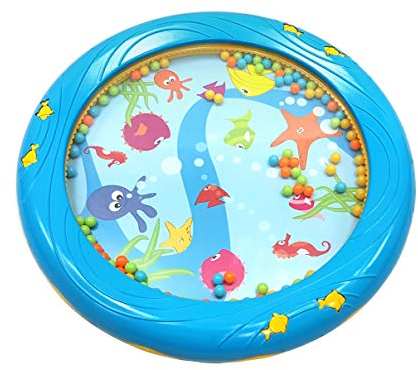 Musik für Kleine Meerestrommel Musikspielzeug für Kleinkinder und Babys ab 1 Jahr - 18 cm Durchmesser mit Fischapplikationen auch geeignet als Rassel, blau