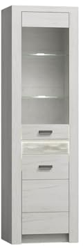 Mirjan24 Vitrine Indiano I-04L, Glasvitrine, Vitrinenschrank, Standvitrine, Hochschrank, Modernes Wohnzimmer Set (Kraft Weiss, mit warmweißer LED-Beleuchtung)