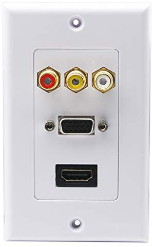 zdyCGTime 3RCA+HDMI+VGA Component Composite Audio Video Wall Ladegerät Steckdose Mount Socket Face, Platte, weiß (3RCA und HDMI & VGA)