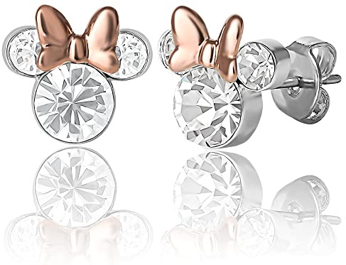 Orecchini a perno da donna con pietra portafortuna di Minnie, licenza ufficiale, orecchini con pietra portafortuna, regali Disney per donne, ottone, cristallo
