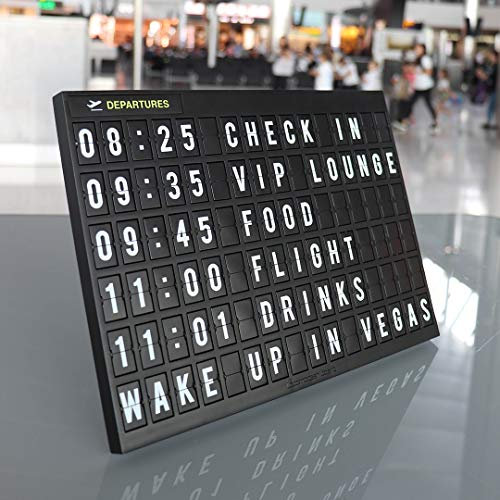 Airport Style Flight Message Board Black. Arrivals and Departures Aviation Changeable Letter Board 30 x 21x 1.5cm Includes 265 Letter Tiles & 4 Themed Headers Designed By Locomocean