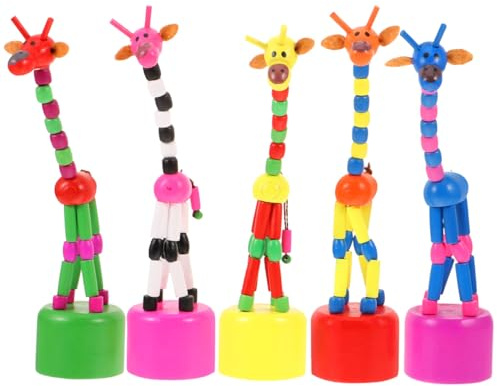 STOBOK 5Pcs Wooden Dancing Rocking Giraffe Toys Kids Finger Puppets Set Cute Animal Figurines for Infant Cognition and Desk Decoration