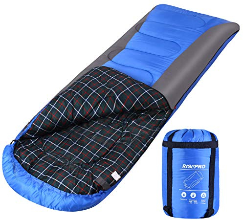 RISEPRO Schlafsack Leicht, tragbar, wasserdicht 3-4 Jahreszeiten für warmes kaltes Wetter Erwachsene, Kinder - drinnen, draußen, Camping, Backpacking, Wandern (blau)