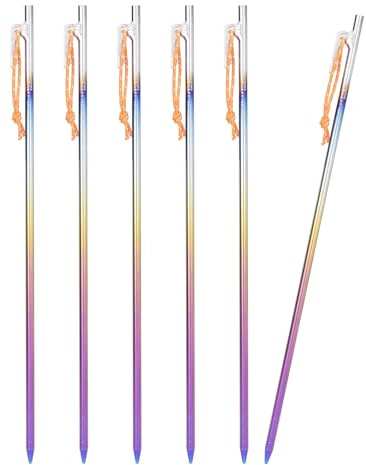iBasingo Titanlegierung Zeltheringe 40cm 6 Stück Ti4013P | Schwerlast Zeltnägel Bunt, Langlebig Titan Heringe Gartenpfähle, Erdpfähle für Camping, Markise, Tarp, Outdoor Reise