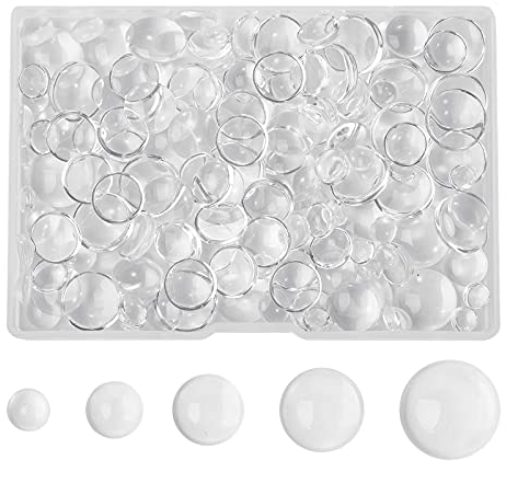 BEEFLYING 150 Pcs Clear Glass Dome Cabochons Mixed Sizes 6mm 8mm 10mm 12mm 14mm Transparent Glass Cabochon for Photo Pendant Craft Jewelry Making