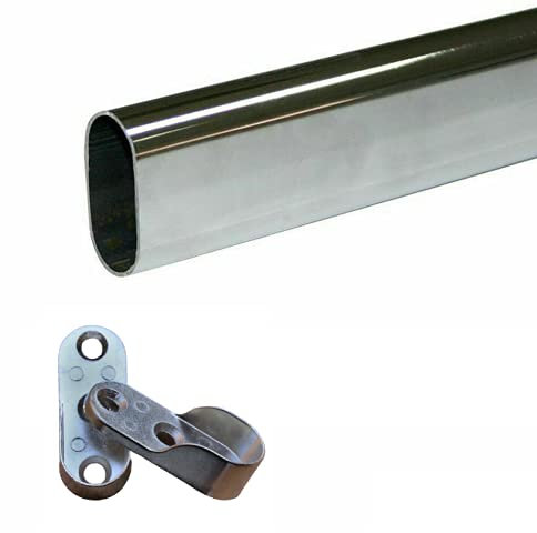 Tubo Appendiabiti Ovale 1 METRO - Asta Barra Per Guardaroba, Armadio Cromato 15x30mm - Kit con 2 Supporti Laterali