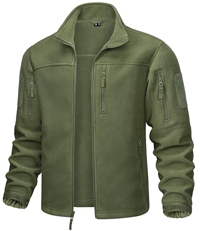 MAGCOMSEN Herren Winter Outdoorjacke Military Übergangsjacke mit Multi Taschen Herren Full Zip Fleece Wanderjacke Klettern Trekking Jacke Armeegrün L