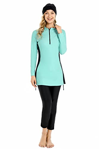 ShuoBeiter Modest Muslim Swimwear for Women Patchwork Hijab Swimsuit Islamic Burkinis Long Sleeves Bathing Suit Full Coverage(L,S3)