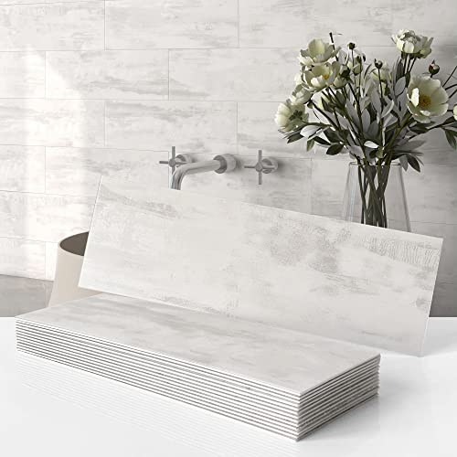 VAOVI Single Metro Subway Stick on Bathroom Wall Tiles Self Adhesive Sticky Kitchen Marble Splashback Panels(Gray,16Tiles)