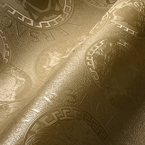 Versace Wallpaper Gold Metallic Luxury Designer Non-Woven Wallpaper Medusa Logo 10.05 x 0.70 m Made in Germany