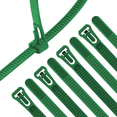 XINGO 100 Stück Wiederverwendbar Kabelbinder Grün, 400mm x 7.6mm-Premium UV-beständig und hitzebeständige Kabelbinder, Wiederlösbar & Umweltfreundlich