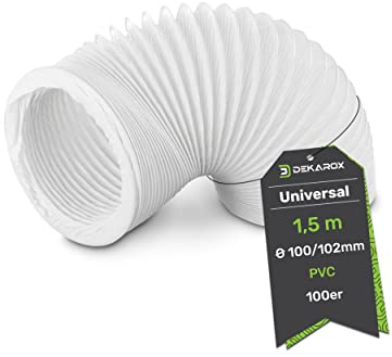 DEKAROX 1,5m PVC Abluftschlauch Schlauch Ø100/102mm flexibel für 100er Klimaanlage Wäschetrockner Ablufttrockner Dunstabzugshaube