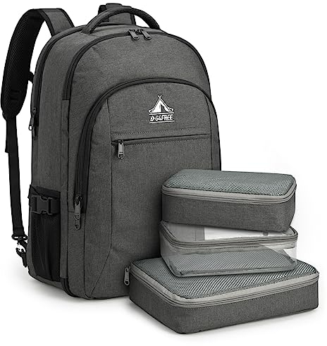 G4Free 40L Travel Backpack & Large 17 Inch Laptop Backpack for Men and Women with 3 Packing Cubes for Travel Vacation Business Work, grey, 40L, Functional