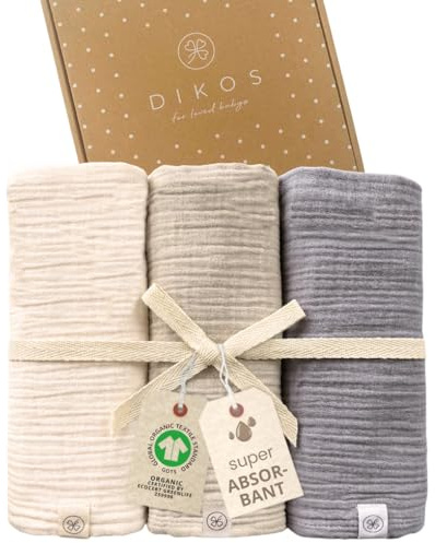 Baby muslindukar set om 3 varma grå, brungrått, kräppade 64 x 64 cm | 100 % GOTS ekologisk bomull | muslin muslinduk spottduk pojke flicka muslinblöjor | nyfödd första utrustning gåva för födseln