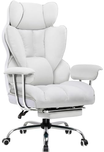 GTPLAYER Gaming Stuhl, Gamer Stuhl, Ergonomischer Bürostuhl mit Fußstütze, Stoffoberfläche, Federsitzkissen, Gaming Chair Gepolstert, Gaming Sessel 150kg Belastbarkeit weiß