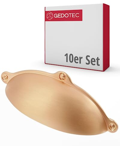 Gedotec Möbelgriffe aus Metall |10 Stück Muschelgriff -Kupfer gebürstet inkl. Befestigungsmaterial | ALEXANDRIA | 99,5 x 30 mm BA: 64 mm | Türgriffe für Schränke Griffe für Küchenschränke Griffe Möbel