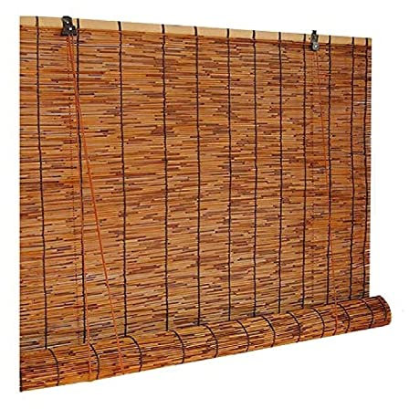 CcacHe Bambus Raffrollo Bambusrollo Outdoor Wetterfest Sonnenschutz Bambus-Rollos Natur Holz Jalousie Rollo Seitenzugrollo Für Fenster Und Türen, Blickdicht, 40-160cm Breit
