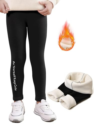 DGSHIRLDJO Flickor Vinter Leggings Termiska Vadderad Leggings Barn Leggings Tjocka Leggings För Barn Varma Byxor, Svart, XL