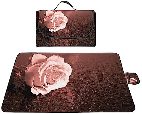 Yoonqun Picknickdecke 180x200cm,XXL Picknickdecke mit Wasserdichter Unterseite,Outdoor Stranddecke Sandfrei,mit Tragegriff Faltbare Picnic Blanket für Camping,Strand,Park,Familie,Konzerte Rosa Rose