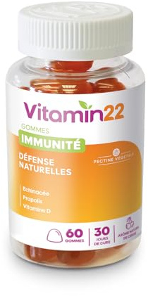VITAMIN'22 - Gommes Immunité - à Base de Vitamine D, Propolis et Échinacée - Booste les défenses immunitaires - Au délicieux goût de cerise - 60 gommes