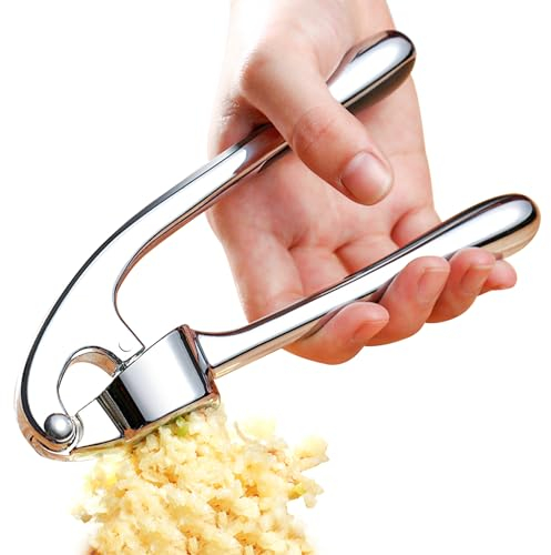Sertay Presse Ail Premium, Broyeur Ail, Hachoir Ail Acier Inoxydable, Hachoir Gingembre Ail, Broyeur Ail Professionnel, Ecrase Ail Manuelm, Approprié pour L'ail, Gingembre, Cumin, Chili (Argent)